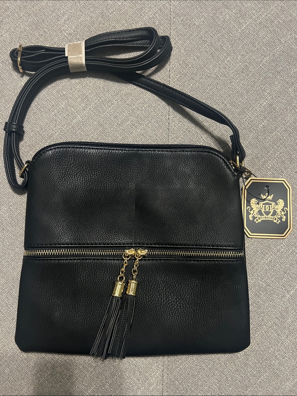 Deluxity Black Crossbody Bag with Gold Tassel Zipper - NWT